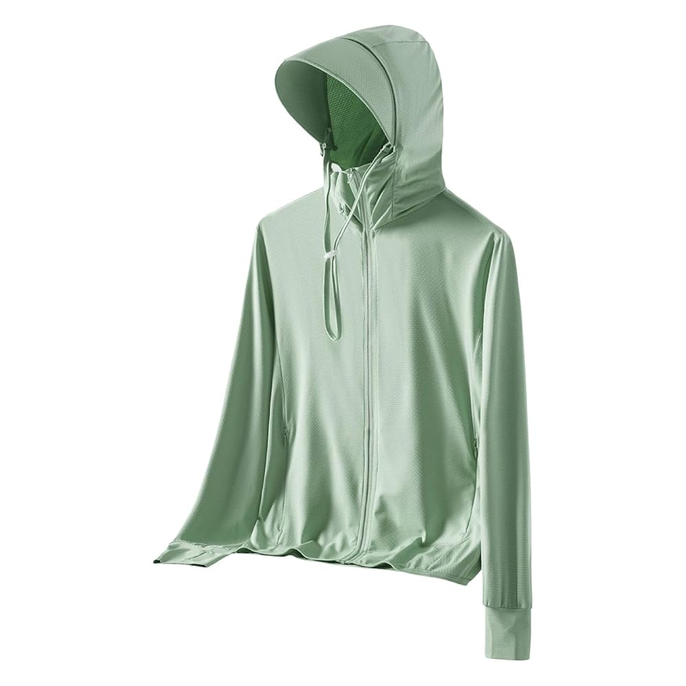 UVカット アイスシルク ラッシュガード パーカー 冷感 サンバイザー グリーン UVカット アイスシルク ラッシュガード パーカー 冷感 サン